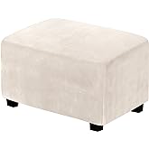 H.VERSAILTEX Velvet Stretch Rectangle Ottoman Cover, Large, Ivory | Real soft velvet, elastic bottom, machine washable. Fits rectangle storage ottomans 29-37"L, 24-31"W; protects from spills.