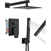 GBBNE Shower Faucet Set Rainfall Shower System with Square Showerhead and Handle Set Fixture with 2 in 1 Function Handheld Sprayer Wall Mounted Trim Repair Kit Rough-in Valve 8 Inch Matte Black