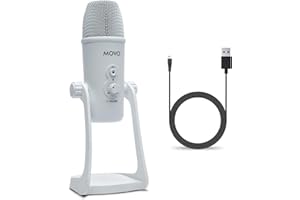 Movo UM700W White Desktop USB Microphone for Computer - Studio Mic with 4 Pickup Patterns - USB Gaming Microphone for PC, Mac