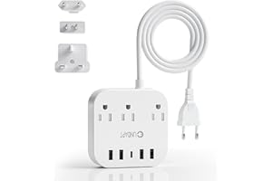 Unidapt European Plug Adapter, Unidapt US to UK Europe Power Strip for EU/UK/US with USB C and 4 USB Ports, 3 AC Outlets, Wal
