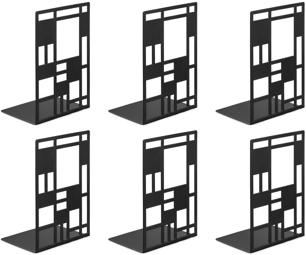 Book Ends, Bookends, Bookends Heavy Duty, Book Ends for Book Shelves, Decorative Metal Book Stopper (Black 3 Pair) for Bookworms Gifts, Abstract Desgin Book Dividers Holders Stand for Office, Library