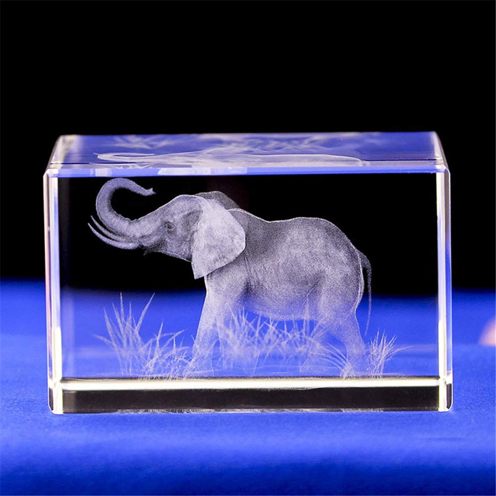 ELEPHANT GIFTS/3d laser etched crystal art of ELEPHANT FIGURINES Crystal Glass Cube Engraving for Home Decoration Birthday, elephant gifts for women girl children men (40 * 40 * 60mm)
