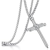 Rnivida Men's Nail Cross Necklace Stainless Steel Cross Pendant Necklace Christian Jewelry Gift for Men