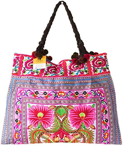Changnoi Unique Hmong Tribes Embroidered Tote Bag Large Size, Handmade Beach Bag