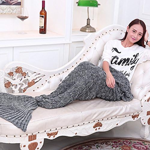 Knitted Mermaid Tail Blanket Handmade Crochet Soft Sleeping Bag All Seasons Quilt Snuggle Cozy for Adults Teens 74.8"x35.4" by Annerhome (Grey)