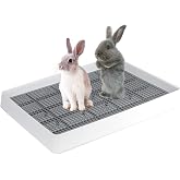 FHTONGE Extra Large Rabbit Litter Box, Low Entry Bunny Potty Trainer Tray | Small Animal Training Litter Pan, Rectangular Pet Toilet with Grid for Rodent Guinea Pig Ferret Squirrel Opossum Sugar Glider