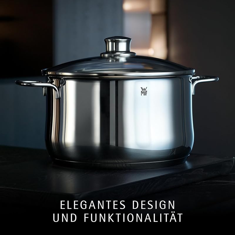 Diadem Plus Kochtopf 20 cm, Glasdeckel, Topf 20cm, Bratentopf Induktion 3l, Kochtopf groß Cromargan Edelstahl poliert, Nudeltopf unbeschichtet