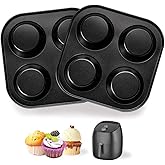 QUDUME Muffin Pan 4 Cup, 2 Pcs Cupcake Pan Non Toxic Air Fryer Mini Muffin Pan Non Stick Bakeware Carbon Steel Muffins Pan for Making Muffins or Cupcakes