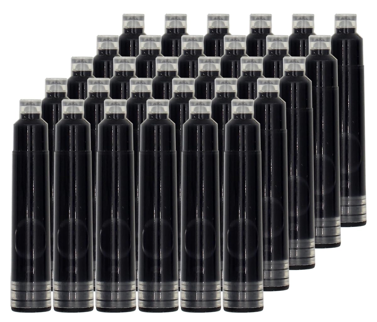 Gullor Short Ink Cartridges for Fountain Pen, Length 39mm, 2.6 mm Bore Diameter, 30 Pieces, Black Ink