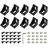 Zeberoxyz 10PCS 4040 Corner Bracket Black Right Angle with M6 Screws 4040Series 2 Hole Aluminum Brackets for Slot 8mm Aluminu