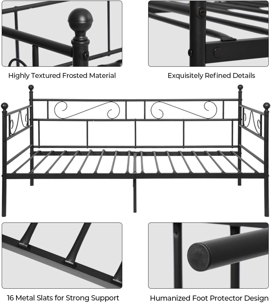 Sofa Bed Frame Metal Daybed Frame Guest Sofa Bed Daybeds For Living Room Bedroom Black - View #5