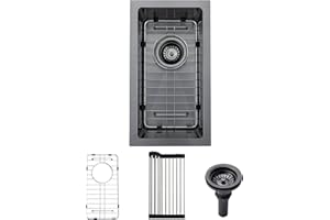 Bar Sink - PEPO Black Small Kitchen Sinks Undermount Stainless Steel Wet Bar Sink 16 Gauge Single Bowl with Accessories, High-end Handmade Basin for RV Outdoor (Black, 10"x18"x8")