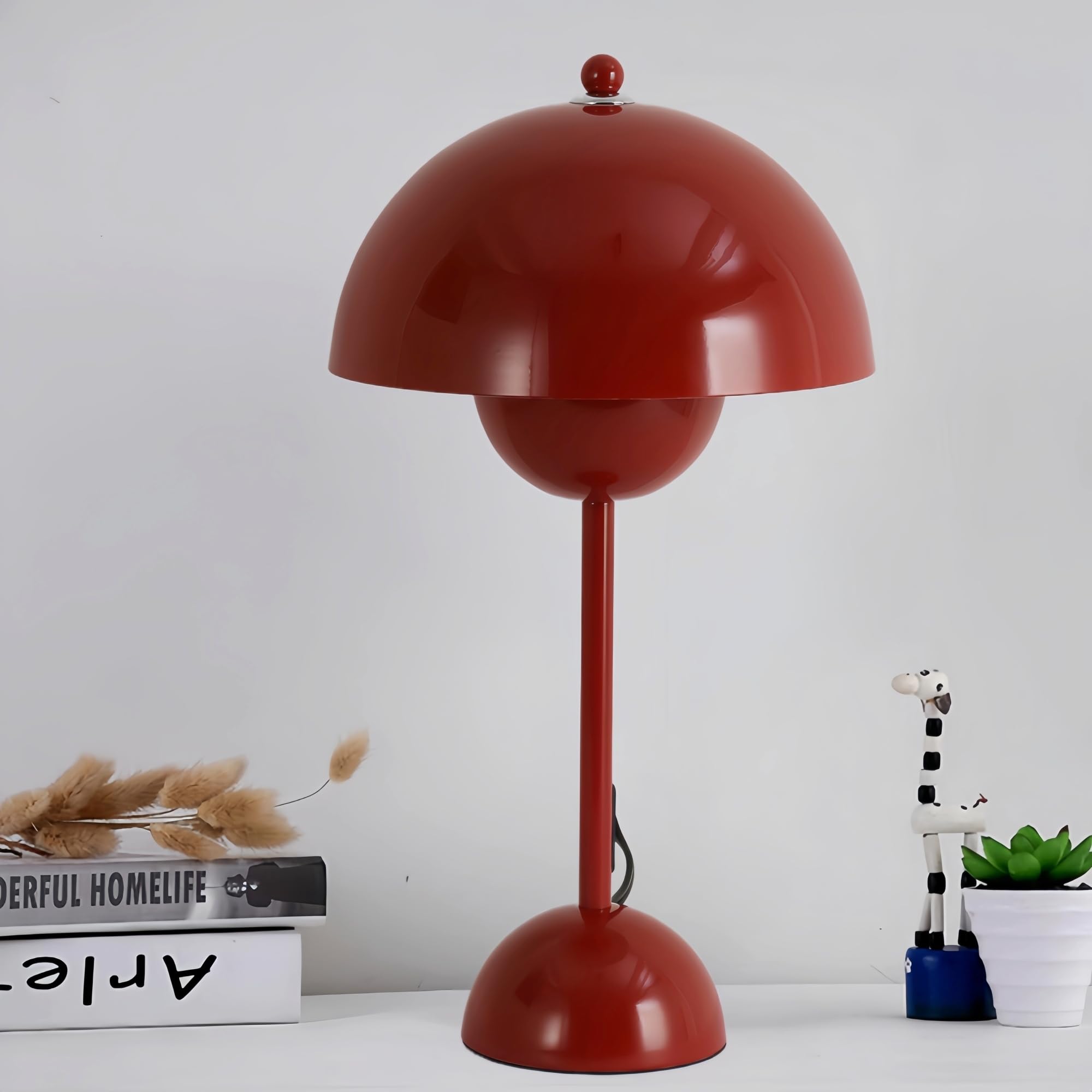 Photo 1 of COSYLUX Modern Small Table Lamp for Bedroom, Cute Dome Shade Reflecting Light Reading Lamp for Living Room, Kid's Room, Study, Office, Beside Bedside Nightstand Desk Lamp(Dark Red/Burgundy)