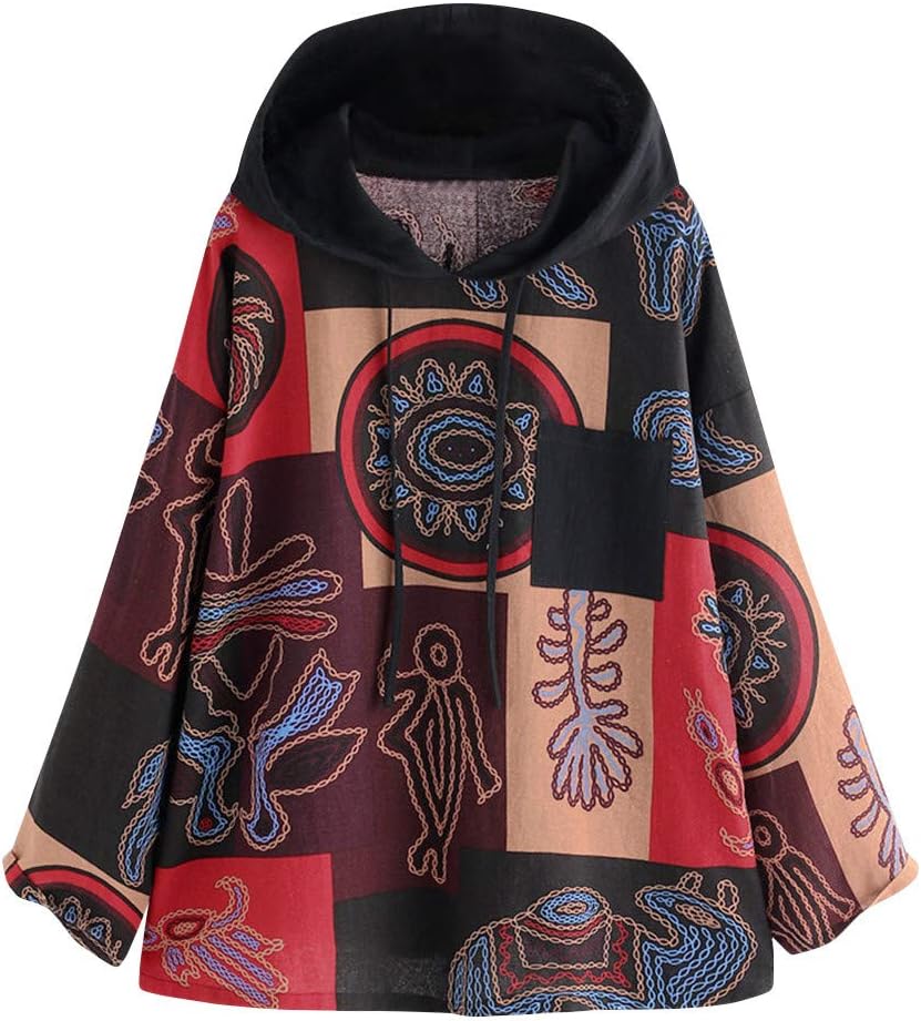 SMILEQ Top Women Long Sleeve Print Loose Blouse Pullover Button Tops Shirt