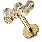 FINE4U 1PC 16G Gold Cartilage Earring 6mm 8mm - ASTM F136 Titanium Piercing Jewelry for Tragus, Helix Conch, Internally Threaded