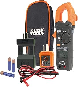 Klein Tools CL120KIT Electrical Tester/Auto-Ranging Digital Clamp Meter Kit, GFCI Tester, Line Splitter, Pouch, Leads, 3 x AAA