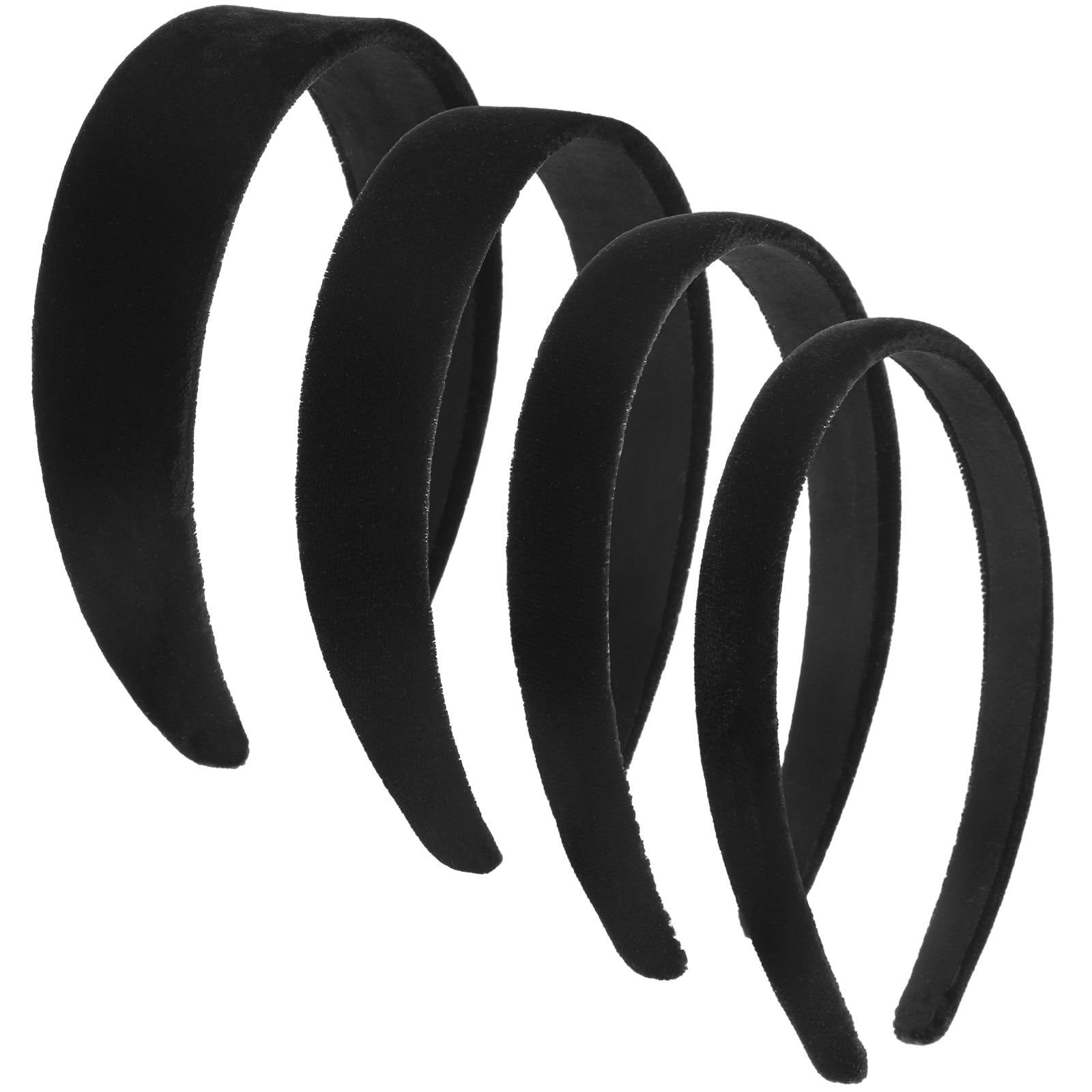 Oruola 4pcs Black Velvet Padded Headband,Vintage No Teeth Plain Thick Velvet Hair Band,Soft Simple Alice Headband for Girls and Teens,Elegant Soft Simple Solid Puffy Hoops Hair Accessories