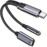 Duttek USB C to 3.5mm Audio Jack Adapter and Charger Cable, 2 in 1 USB C to Headphone Jack Adapter PD100W, USB C Splitter Don