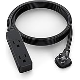 Flat Plug Extension Cord with 3 Outlets - 10Ft Low Profile Indoor 3 Prong Grounded Power Strip for Home Office &amp; Travel - 16 AWG 13A/1625W, Black