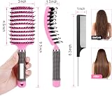 URAQT 2 Pcs Boar Bristle Paddle Hairbrush with Tail Comb Pink Purple view 3