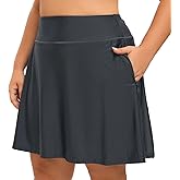 Havideto Women Plus Size Swim Skirt with Shorts High Waisted Swimming Skort Bathing Suit Skirts Bottoms Zipper Pockets