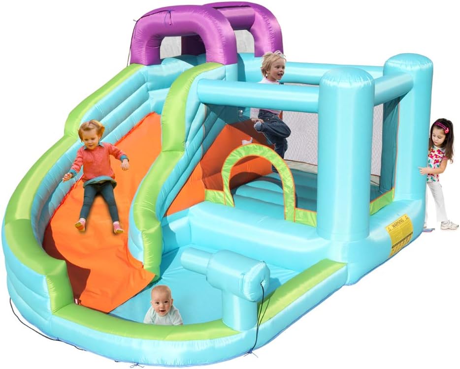 Henf Bounce House,Inflatable Bouncer,Slide Bouncer with Pool Area ,Climbing Wall, Large Jumping Area,Durable Sewn with Extra Thick Material, for Outdoor and Indoor Use,Without Air Blower
