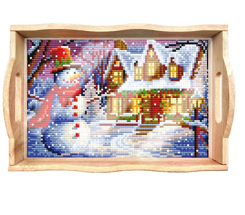 Syntego 5D DIY Christmas Snowman Diamond Art Trays 30cm x 20cm I Crystal Rhinestone Wooden Decoration Tray for Serving, Christmas, Birthday Gifts & Special Occasions I Sparkly & Creative Trays