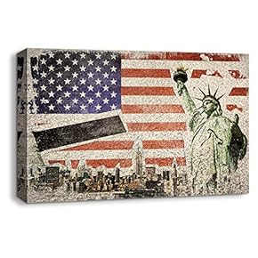 Canvas Wall Art American Symbol Bald Eagle Flag Painting Artwork for Home Prints Framed - 12x18 inches