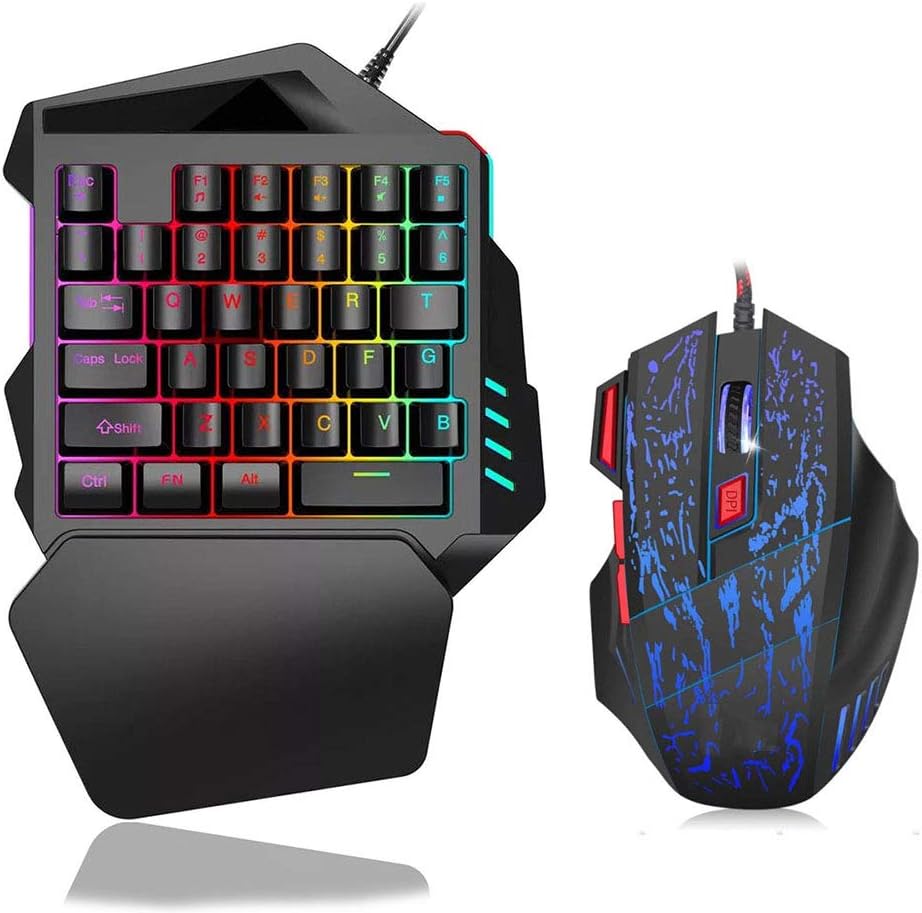WANGOFUN One Handed Keyboard and Mouse Combo, One-Handed Mechanical Gaming Keyboard RGB LED Backlit Portable Mini Gaming Keypad