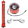 4ft Scuba Diving Open Bottom Surface Marker Buoy (SMB) with 49ft Finger Spool Alloy Dive Reel and Double Ended Bolt Clip