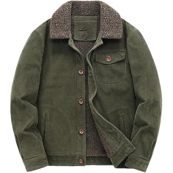 LVBOUSLTD Men's Vintage Corduroy Jacket Turn-Down Collar Warm