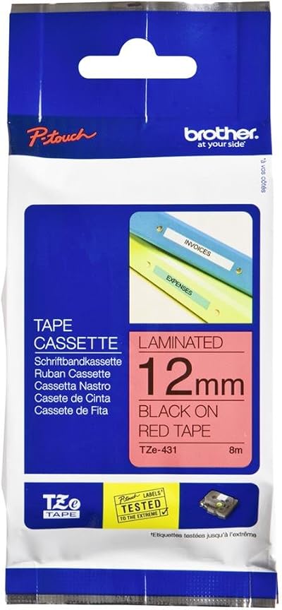 Brother TZe-431 Labelling Tape 12 mm x 8 m Laminated Black on Red