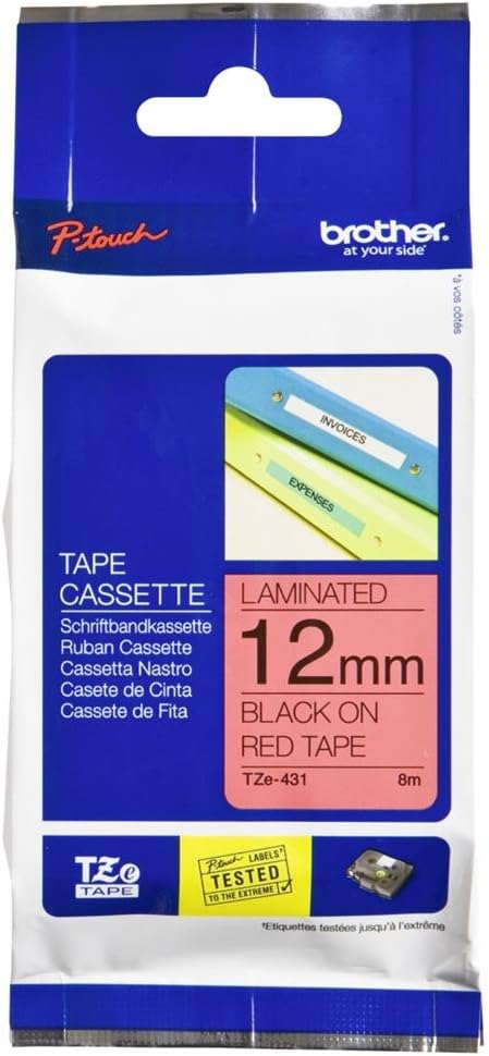 Brother TZe-431 Labelling Tape 12 mm x 8 m Laminated Black on Red