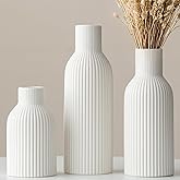 Modern Ceramic Vases Set of 3, White Ribbed Decorative Vases, Shelf Table Centerpiece for Home Decor, Birthday Gifts for Women, Mom, Grandma Decorative (White)