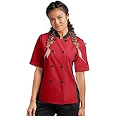 Women's Chef Coat Short Sleeve - Professional Chef Jacket with Mesh Side Panels, Double Breasted Closure & Thermometer Pocket