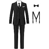 AmazingSea Boys Formal Suits Set, from Toddlers to Teen, Adjustable Waist, with Suspenders