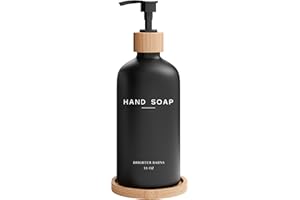 Black Glass Hand Soap Dispenser Bathroom Set by Brighter Barns - Bathroom Soap Dispenser Set with Tray - Glass Pump Bottle - Luxury Bathroom Accessories for Hotel, Vacation Rental, Restaurants (Black)