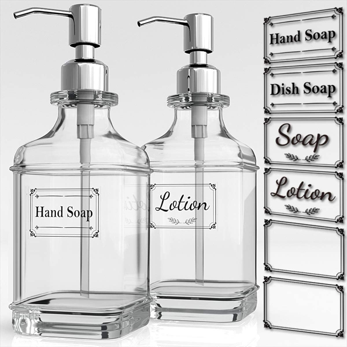 Beowanzk 2 Pack Soap Dispenser - Bathroom & Kitchen, Stainless Steel Pump (300ML)