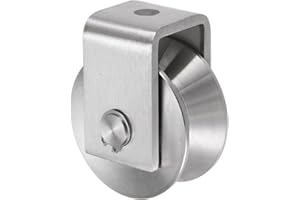 uxcell V Groove Wheel Pulley 304 Stainless Steel, 2.7" Dia Track Wheel Pulley Block Loading 2000lbs for Sliding Gate, Industr