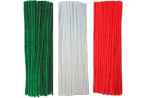 TPPYONY 150Pcs Christmas Pipe Cleaners Craft Set Including 50Pcs Green Chenille Stems, 50Pcs White Chenille Stems, and 50Pcs Red Pipe Cleaners for DIY Crafts Christmas Decorations (150Pcs Red White Green)