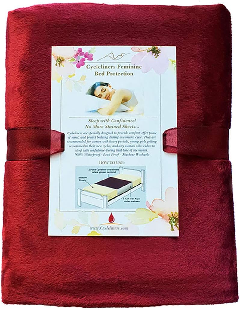 Cycleliners Period Bed Sheets Protector - Waterproof, Leakproof, Reusable, and Washable Menstrual Bed Pad (King, Burgundy): Home & Kitchen