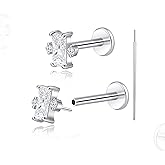 limerencia Titanium Threadless Flat Back Earrings Stud, 18G Press Fit Titanium Push Pop in Cartilage Tragus Labret Lip Medusa Conch Body Piercing Jewelry Hypoallergenic for Women Men 2PC