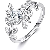 LWQQWL Moissanite Leaf Ring Sterling Silver 0.5 Carat Leaf Jewelry Gifts for Women Men