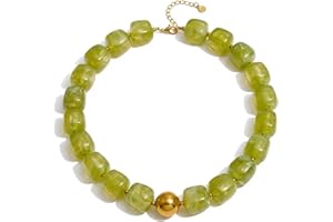 Mchic Colorful Beaded Choker Necklace for Women: Boho Large Square Acrylic Beaded Necklace Stainless Steel Adjustable Surfer 