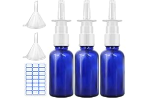 Cupohus Nasal Spray Bottle, 3 Pcs 30ML/1oz Cobalt Blue Glass Refillable Fine Mist Sprayers Atomizers, Travel Sized, Empty Nas