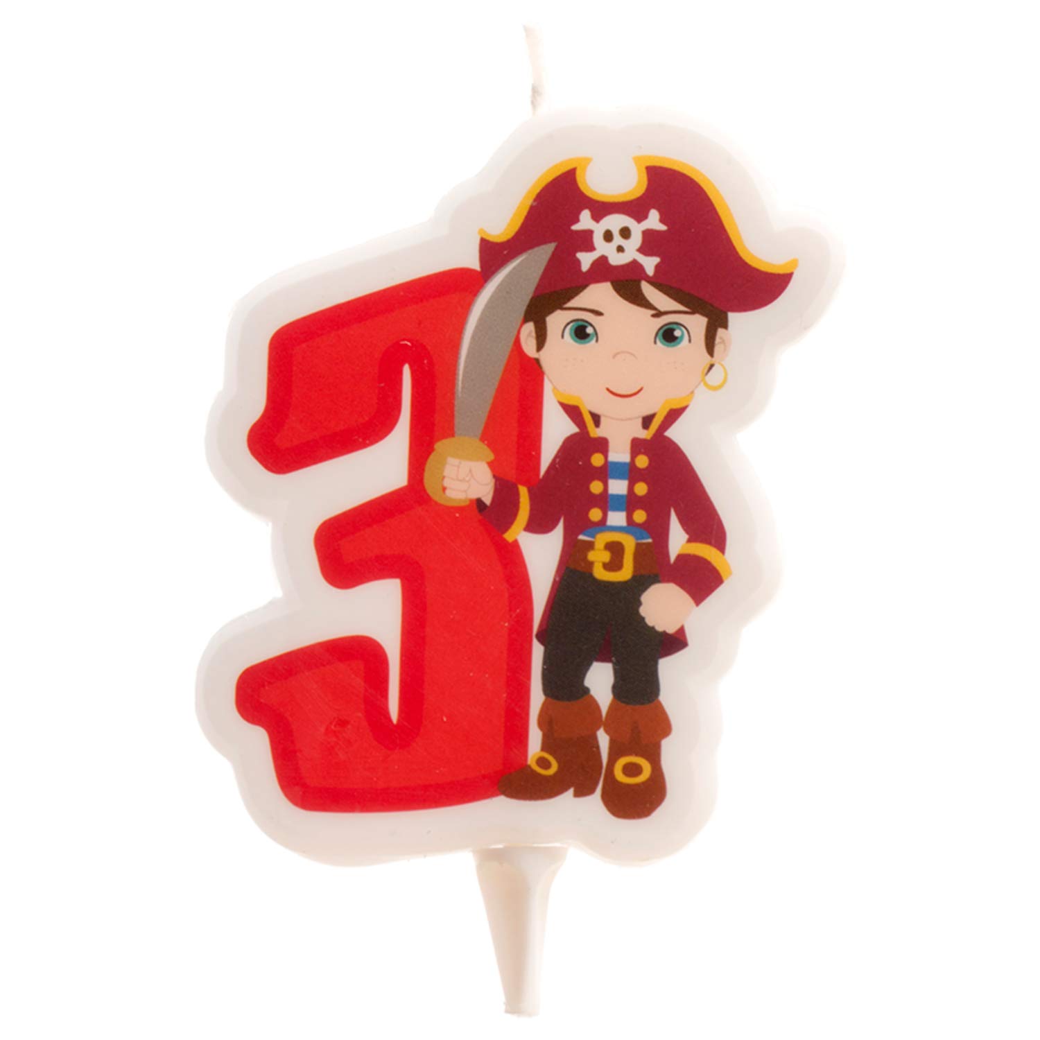 Dekora - 2D Pirate Birthday Candle for Children's Cakes - Number 3