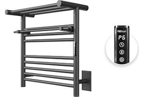 P&Bhusri Heated Towel Rack for Bathroom, Towel Warmer with Top Shelf, H 19.69 x W 19.69, Wall Mounted Towel Warmer Rack, Hard-Wired/Plug-in, Matte Black