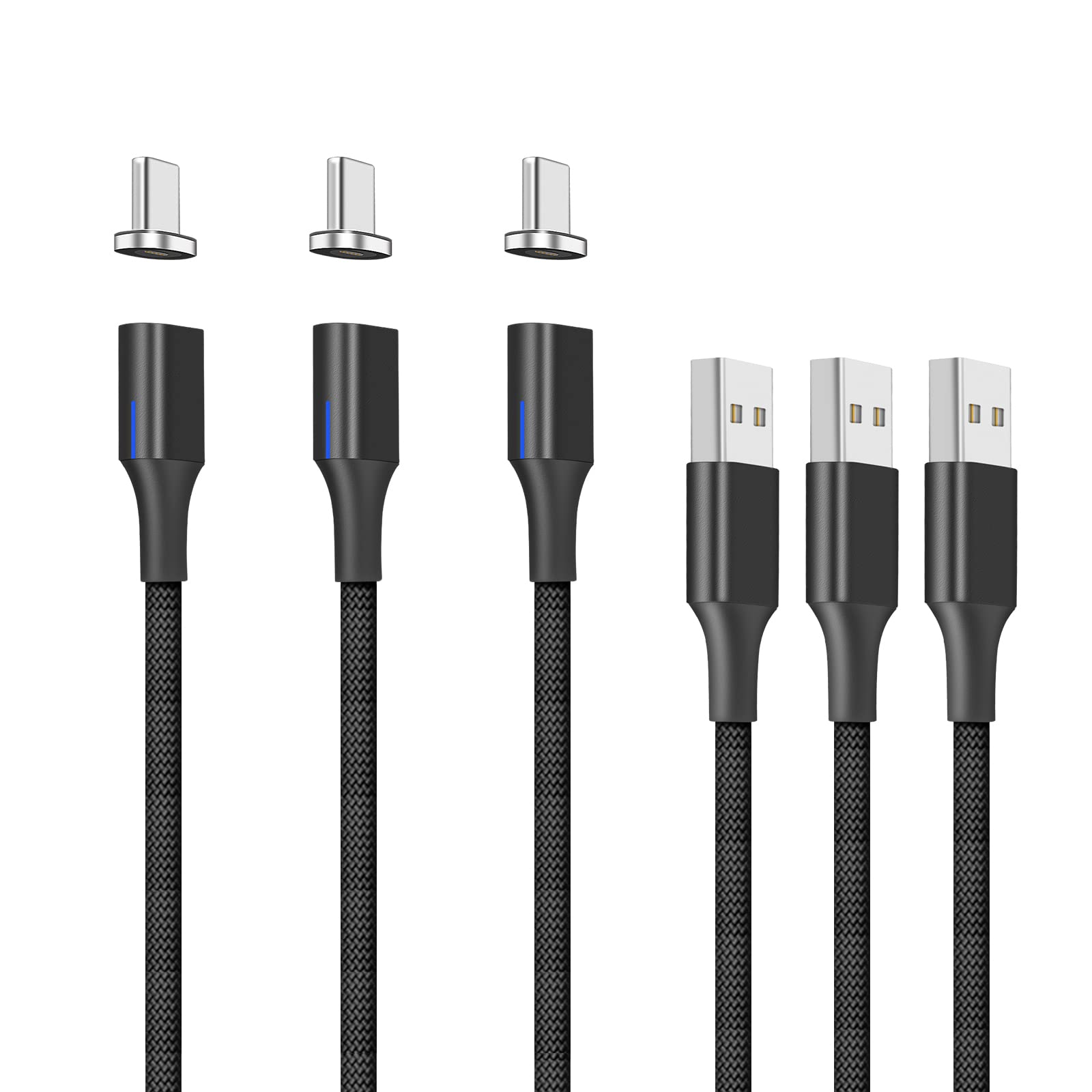 NetDot Gen10 USB-C Braided Nylon Magnetic Fast Charging Cable with Side Del Compatible with Type-C Device (1m/3 Pack Black)