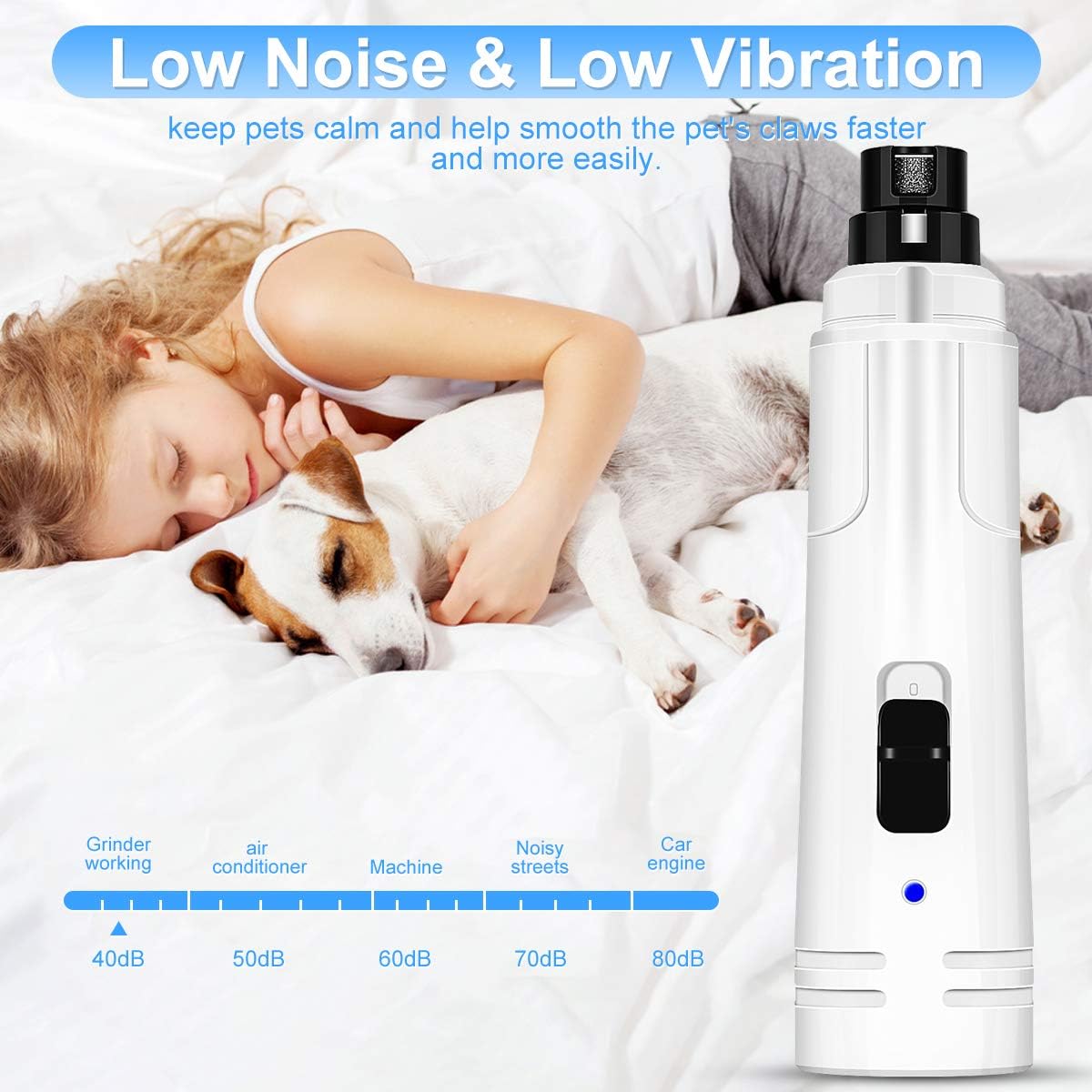 Foviza Dog Nail Grinder for Small Large Dogs Electric Dog Nail Trimmer Clippers Low Noise Paws Grooming Kit Pet Nail Clipper for Small Animals Claw Trimmer with Light (Pink)