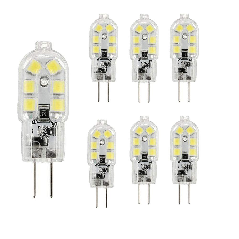 BANGSHUO Pack 6 G4 LED Light Bulb, 2W (20W Equivalent), Non-Dimmable, Cool White 6000K, 200 Lumen,G4 AC/DC 12V, 360 Degree, with Transparent PVC Cover